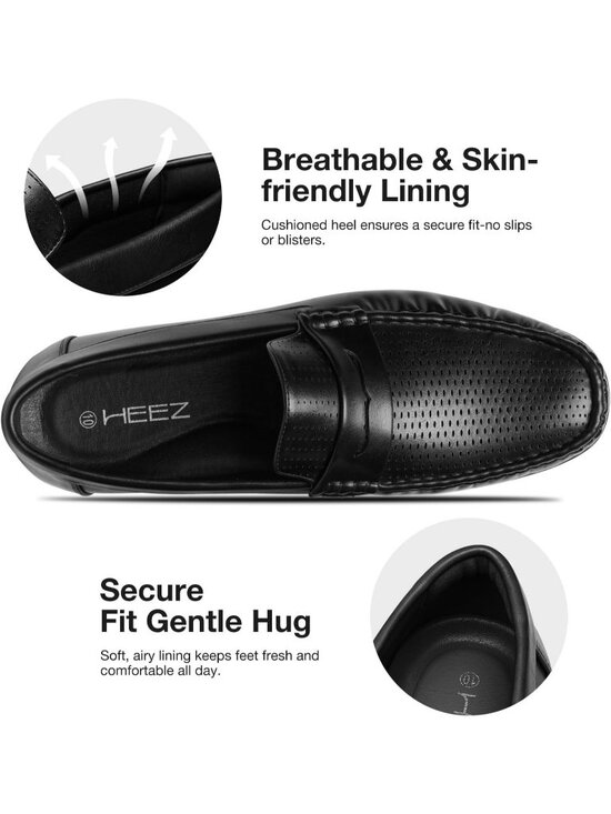 HEEZ Men\'s Black Perforated Faux Leather Penny Loafers Slip On Driving Shoes